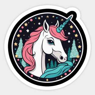 Unicorn Christmas Drawing Sticker